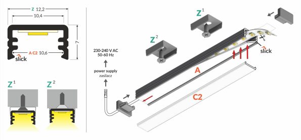 SLIM8 AC2/Z Προφίλ για Ταινία LED 0172