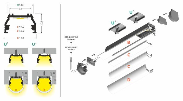 UNI12 BCD/UX Προφίλ για ταινία LED 0662