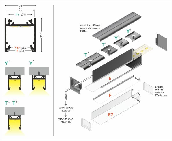LINEA20 EF/TY Επιφανειακό Προφίλ για ταινία LED 0409