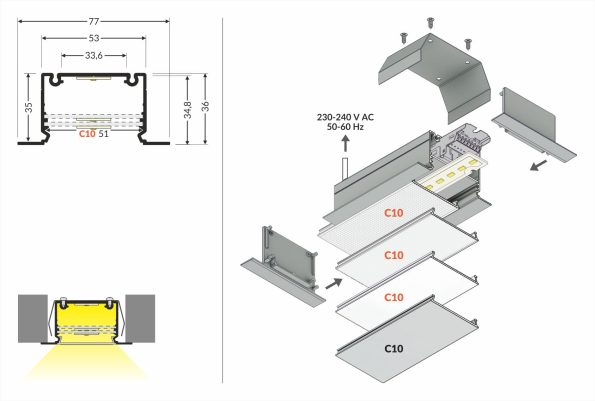 PHIL RECESSED Χωνευτό Προφίλ για ταινία LED 1148