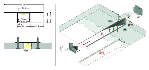 PLANE 14 IN BC3 2000 Χωνευτό Προφίλ γυψοσανίδας για ταινία LED (2627)